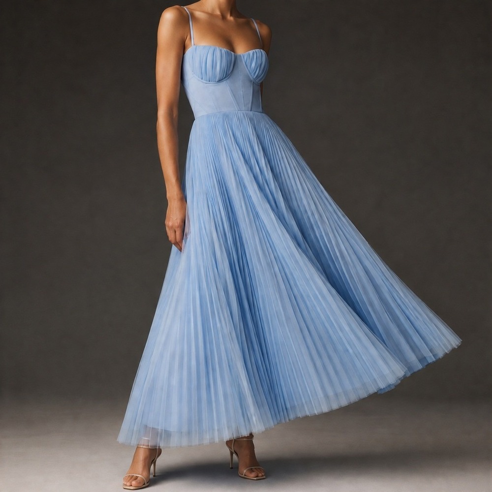 Hutch Amara Corset Pleated Tulle Fit &‎ Flare Midi Dress 16 Formal Wedding